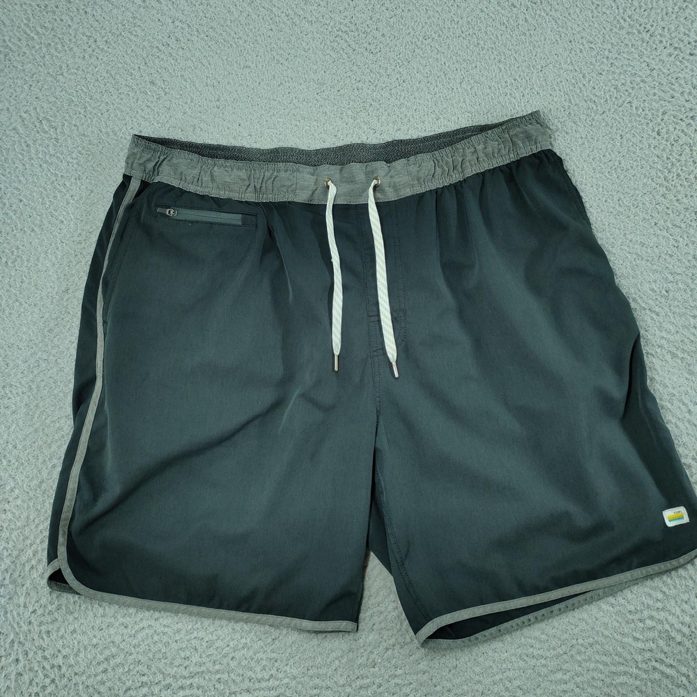 Vuori Shorts Mens Large Gray Woven Elastic Waist Zip Pocket Running Relaxed Fit